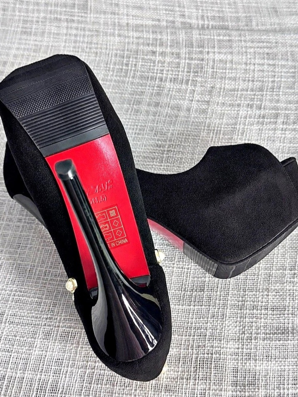 Nine West Black Studded Peep Toe Platform Heels - Picture 3 of 4